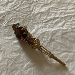 Not Rated Gold Brooch (Septra. style) with Brown Gemstone